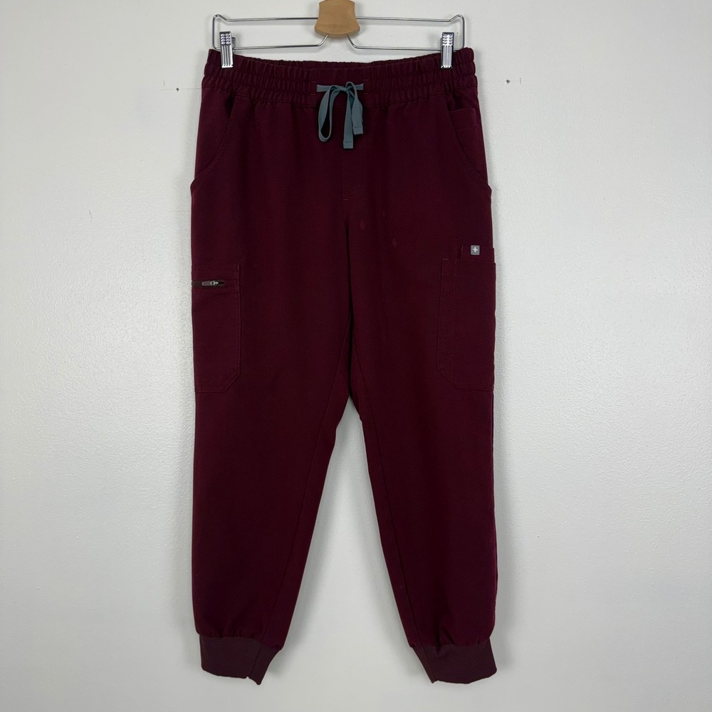 FIGS Uman Relaxed Jogger Scrub Pants Women M Petite Burgundy FLAWED Medical